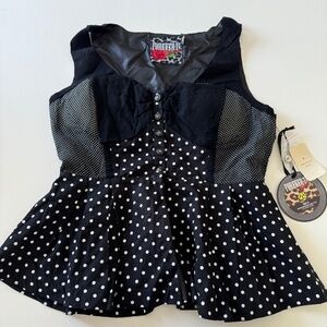 Retro Reproduction Peplum Polka Dot top, Rockabilly, Pinup Size Large